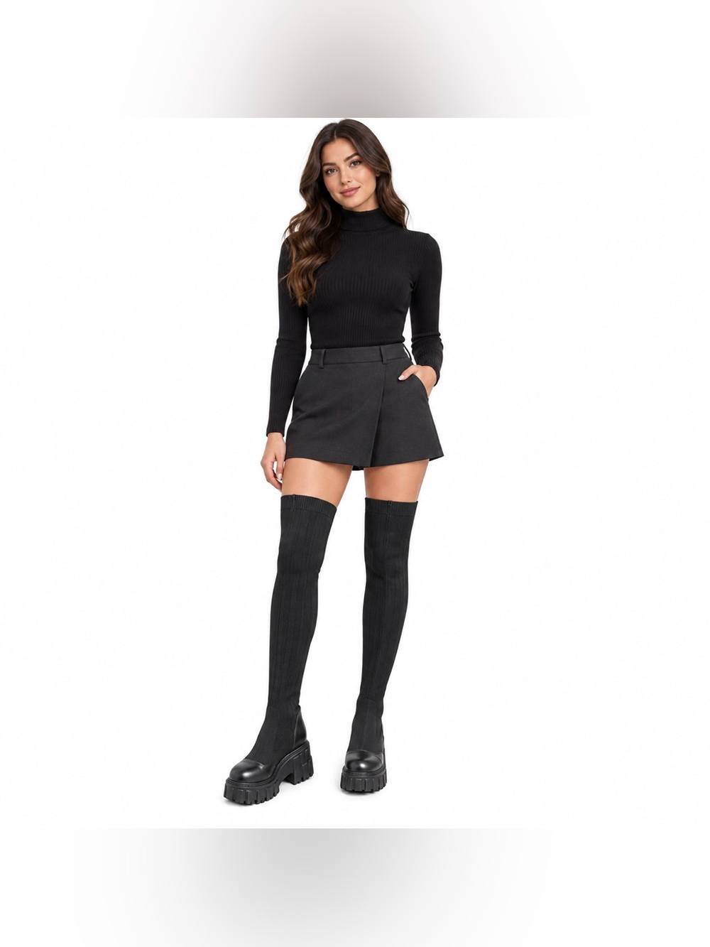 Cuccoo EU 40 Black Knee High Sock Boots Chunky Lug Sole Platform Goth Y2K